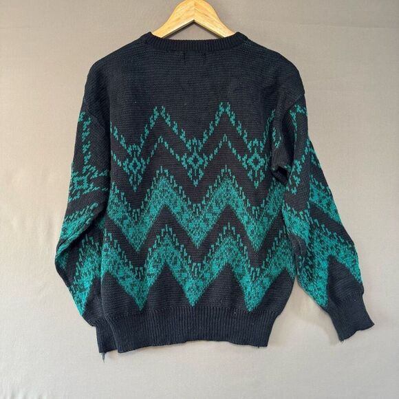 Gioni Designs Green/Black Graphic Sweater Vintage Size Large 100% Acrylic - Picture 5 of 9